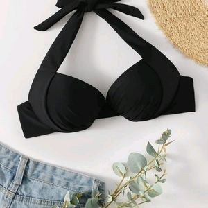 Shein ruched detail push up bikini top black